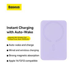 Baseus PPCX110105 Magnetic Mini Wireless Fast Charge Power Bank 10000mAh 20W Purple