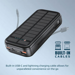 Promate SolarTank-20PDCi 20000mAh EcoLight™ Solar Power Bank with Built-in USB-C & Lightning Cables