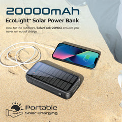 Promate SolarTank-20PDCi 20000mAh EcoLight™ Solar Power Bank with Built-in USB-C & Lightning Cables