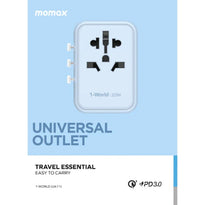 Momax 1-World 20W 3 Ports AC Travel Adapter - Blue | UA11B
