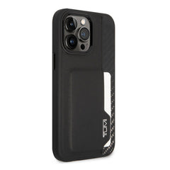 Tumi HC Leather & Shiny Carbon Fiber Case With Vertical Card Slot For iPhone 14 Pro