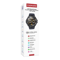 Promate XWatch-R19 - 1.53" Round Screen Fitness Tracker Smartwatch with BT Calling - Gray