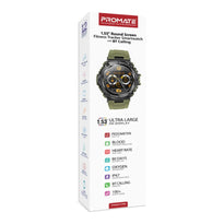Promate XWatch-R19 - 1.53" Round Screen Fitness Tracker Smartwatch with BT Calling - Green