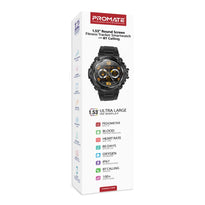 Promate XWatch-R19 - 1.53" Round Screen Fitness Tracker Smartwatch with BT Calling - Black