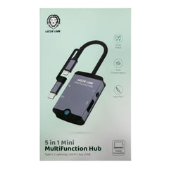 Green Lion 5 in 1 Multifunction Hub| Type-C| Lightning|SD/TF|AUX|USB