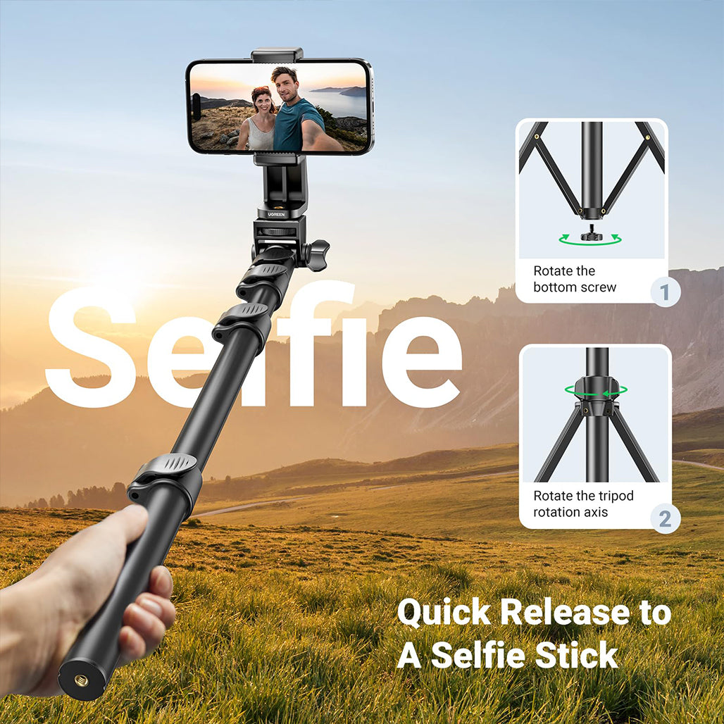 A Photo Of UGREEN 70-Inch Aluminum Phone Tripod with Bluetooth Remote | Sturdy & Adjustable Selfie Stick for iPhone, Galaxy, GoPro