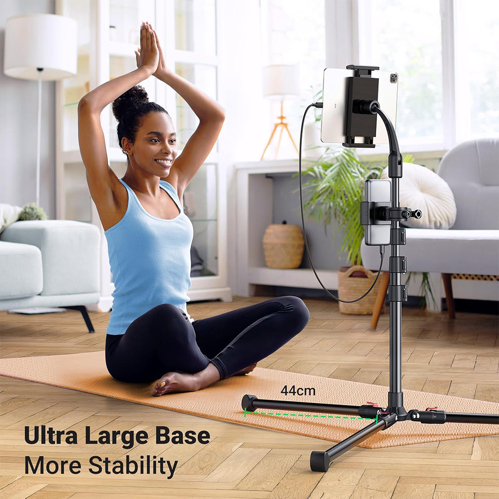 A Photo Of UGREEN 1.7m Adjustable Tripod Stand for Phone and Tablet | Dual Holders, 360° Adjustment, Aluminum Sturdy Base