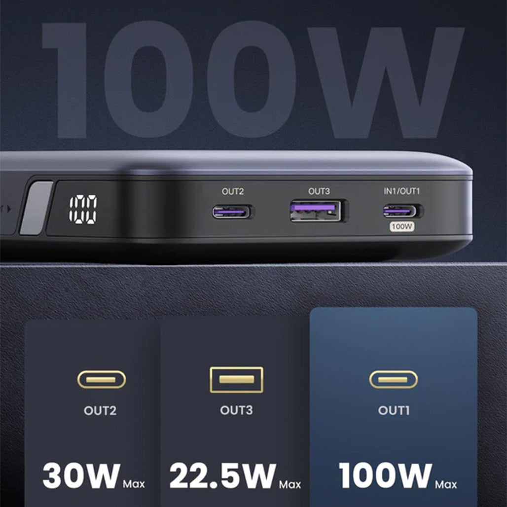 A Photo Of UGreen 100W 20000mAh Power Bank | Fast Charge 3 Devices, High-Speed Recharge, LED Display