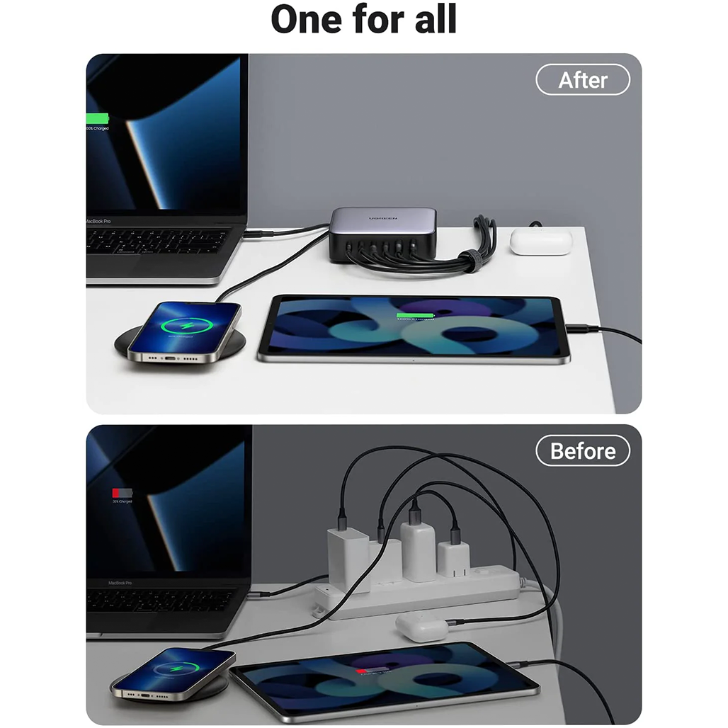 A Photo Of UGREEN Nexode 200W USB C GaN Charger - 6-Port Desktop Charger for Smartphones, Laptops, and Tablets