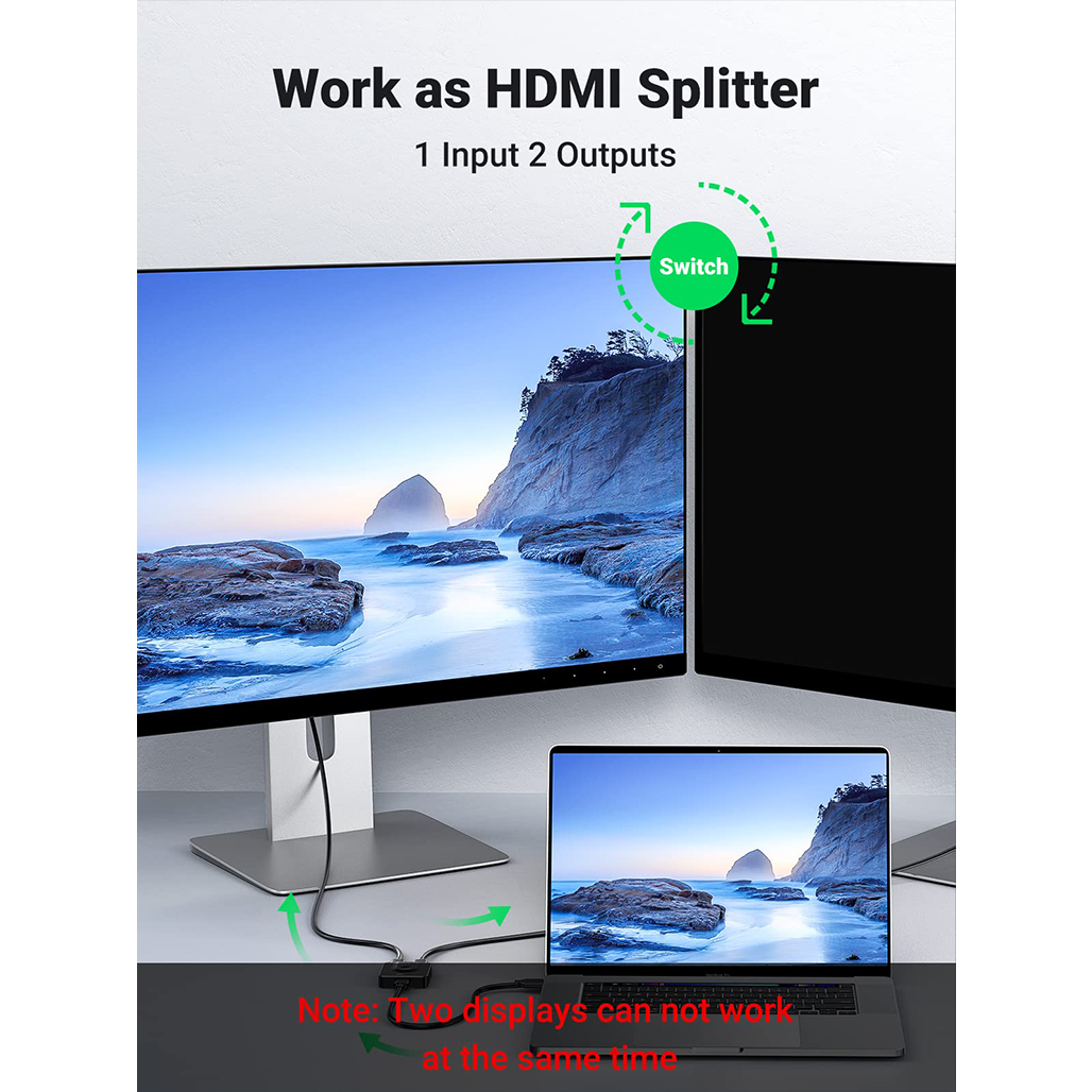 A Photo Of UGREEN Bi-Directional HDMI Switcher & Splitter | 4K 60Hz Support, 2-In-1 HDMI Switch for TV, Monitors, and Projectors