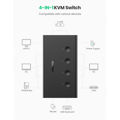 A Photo Of UGREEN 4-in-1 HDMI KVM Switch with USB 2.0 | 4K 60Hz Display, Seamless Device Control