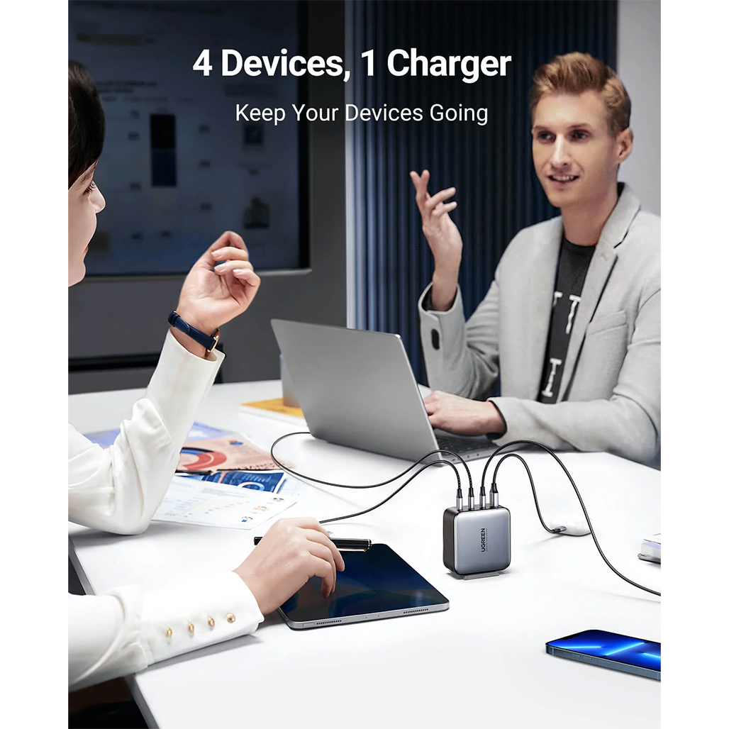 A Photo Of UGREEN 65W USB C PD Charger - 4-Port GaN Charger with PPS Fast Charging for Laptops, Phones & Tablets