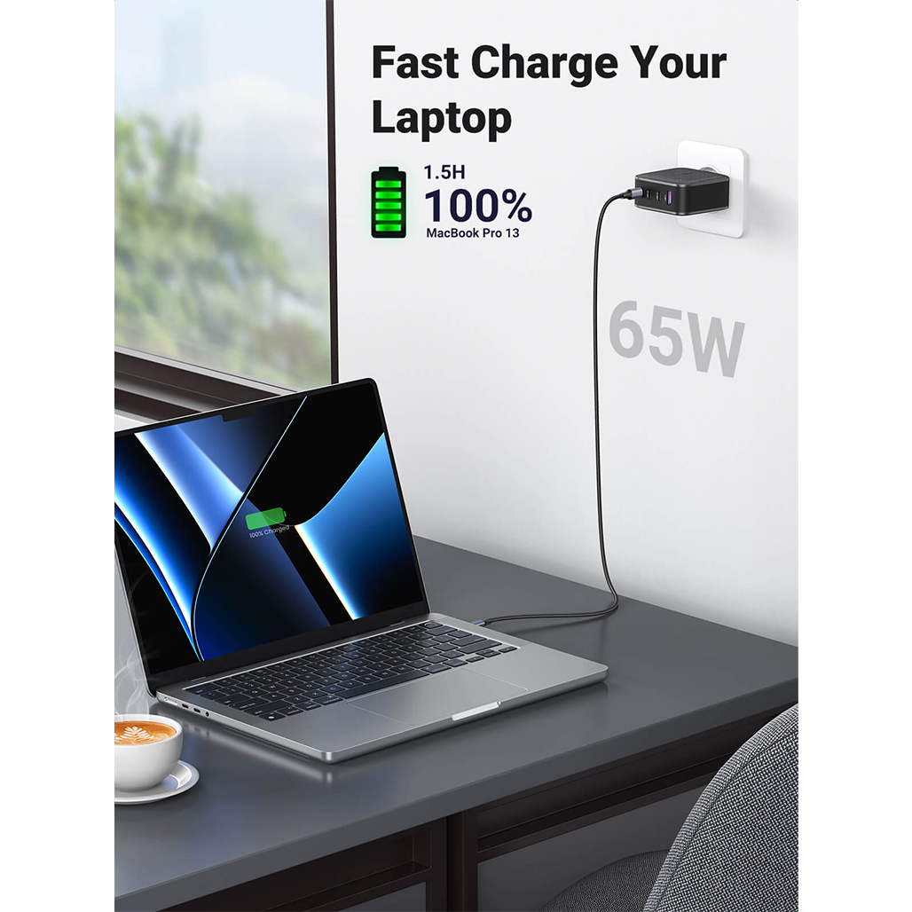 A Photo Of UGREEN 66W USB C Charger - Dual-Port PD Fast Charger, Compact & Powerful for Laptops and Smartphones