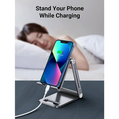 A Photo Of UGREEN Adjustable Aluminum Phone Holder – Foldable & Portable Stand with Cable Cut-out