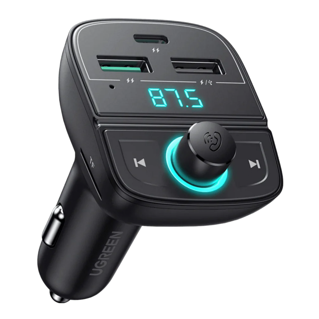 A Photo Of UGREEN Bluetooth 5.0 FM Transmitter – Wireless Car Audio Adapter with PD QC 3.0 Fast Charging, Hands-Free Calling & Music Player Support