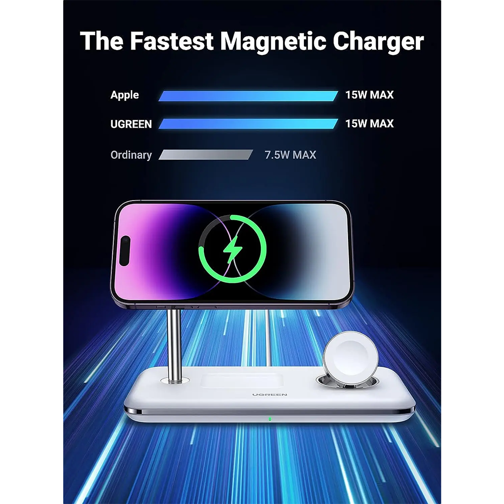 A Photo Of UGREEN 3-in-1 MagSafe Wireless Charging Station – 25W Fast Magnetic Charger for iPhone, Apple Watch & AirPods