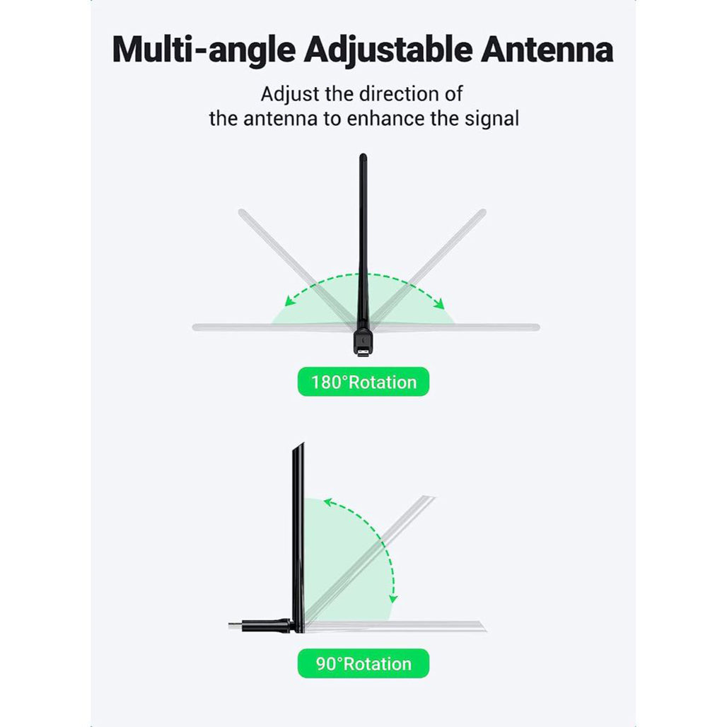 A Photo Of UGreen AC650 Dual Band USB WiFi Adapter | 6dBi High-Gain Antenna | 2.4GHz & 5GHz Wireless Network Dongle