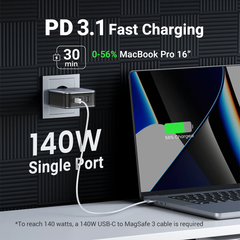 A Photo Of UGREEN Nexode 140W USB C GaN Charger - 3-Port Fast Charging Wall Charger for MacBook Pro, iPad, iPhone & More