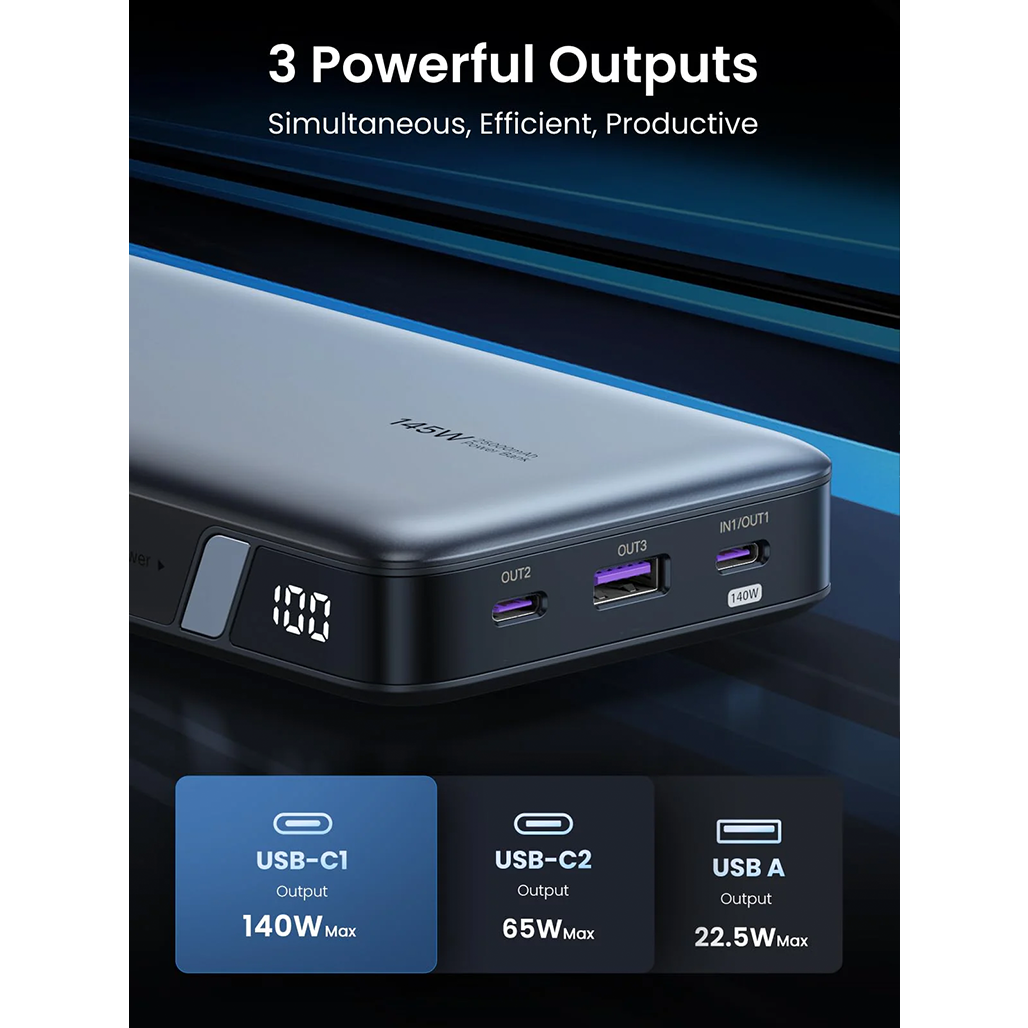 A Photo Of UGREEN 145W 25000mAh Power Bank – High-Capacity Fast Charger for Laptops with 3 Ports