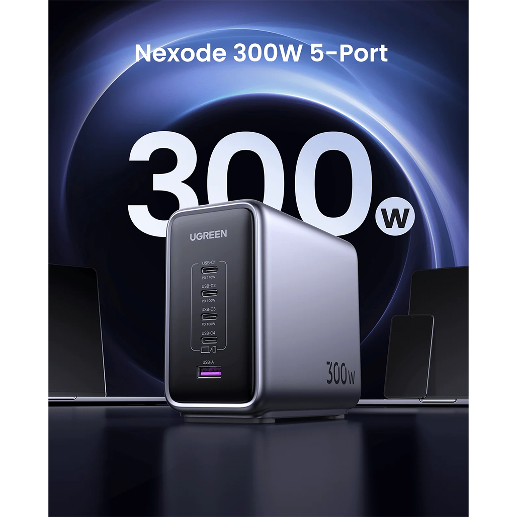 A Photo Of UGREEN Nexode 300W USB C GaN Charger - 5-Port Desktop Charger for Laptops, Tablets, and Smartphones