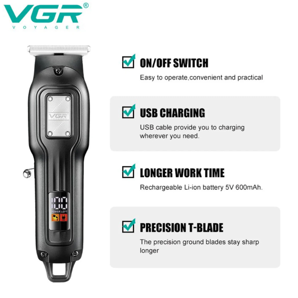 A Photo Of VGR V-918 Professional Hair Trimmer with Precision T-Blade, LED Display, and 100-Minute Runtime