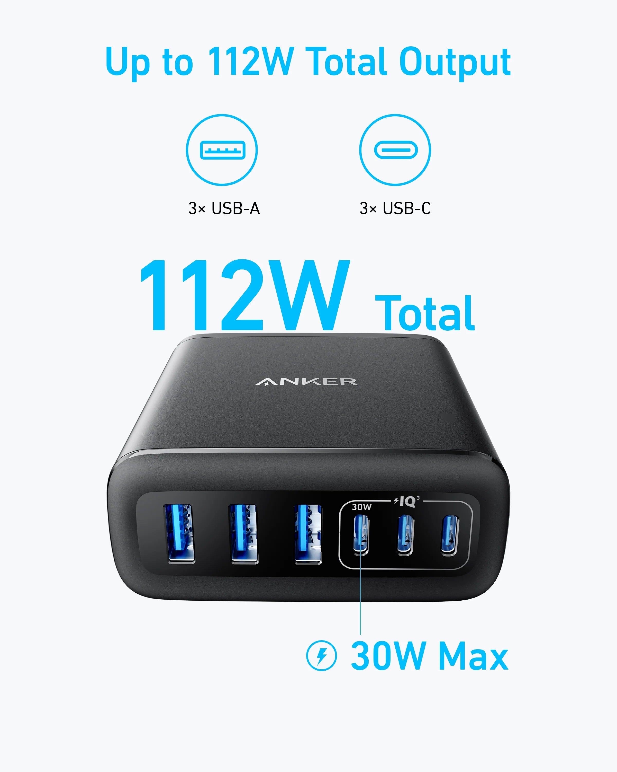 A Photo Of Anker Charger (112W, 6 Ports) | A2154