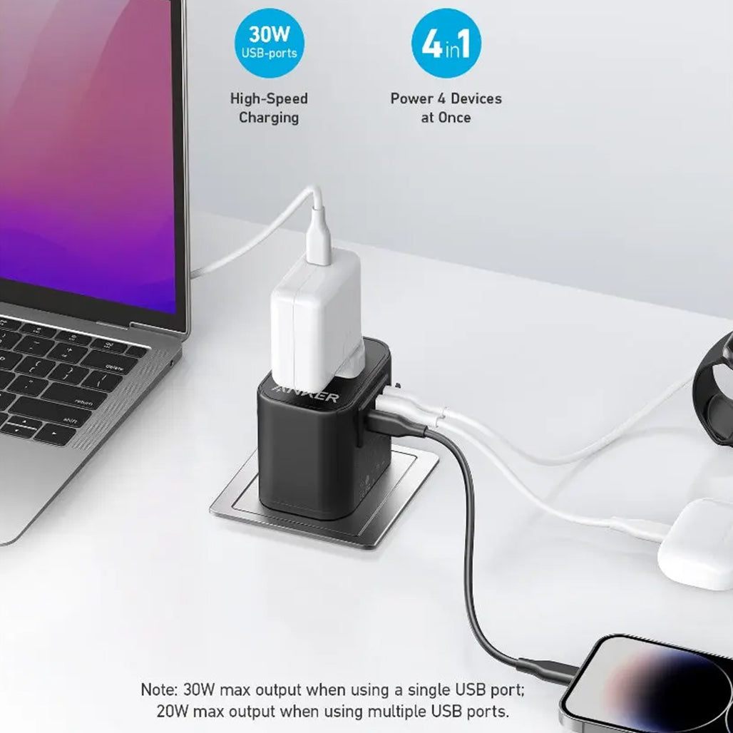 A Photo Of Anker PowerExtend 30W Travel Adapter with USB-C Charger (A9212) - Compact 4-in-1 Multi-Region Plug for Global Travel