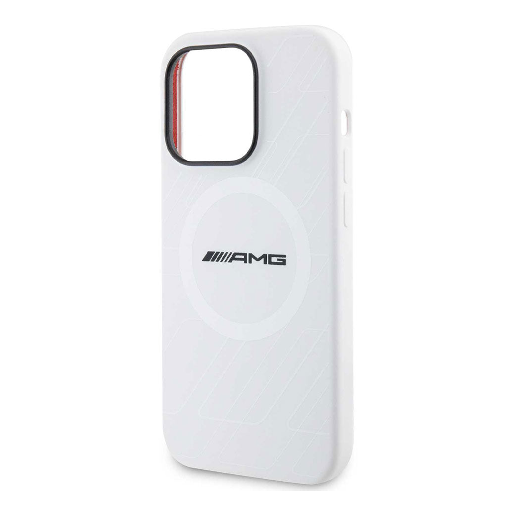 AMG Magsafe Silicone Case with Large Rhombuses Pattern for iPhone 15 Pro - White, 32621503250684, Available at 961Souq