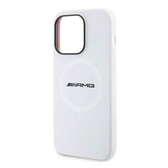 AMG Magsafe Silicone Case with Large Rhombuses Pattern for iPhone 15 Pro Max - White