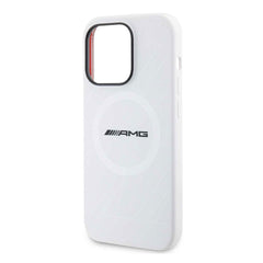 A Photo Of AMG Magsafe Silicone Case with Large Rhombuses Pattern for iPhone 15 Pro Max - White