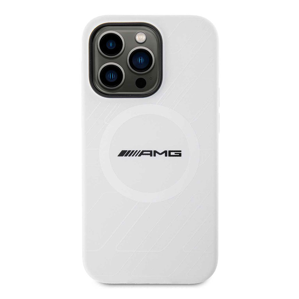 AMG Magsafe Silicone Case with Large Rhombuses Pattern for iPhone 15 Pro Max - White, 32621531889916, Available at 961Souq