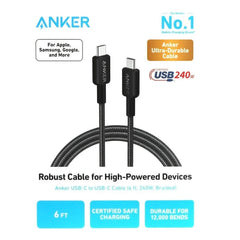 A Photo Of Anker USB-C to USB-C Fast Charging Cable - 240W Power Output, 12,000+ Bend Lifespan, Braided 3ft & 6ft Cable for Smartphones, Tablets, and Laptops