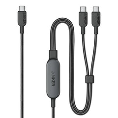 A Photo Of Anker 2-in-1 USB-C to USB-C Cable 4ft, 140W Power Delivery, Black - Dual Charging, Durable Braided Design