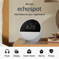 A Photo Of Amazon Echo Spot (2024 Release) – Sleek Smart Alarm Clock with Alexa, Vibrant Sound, and Customizable Display