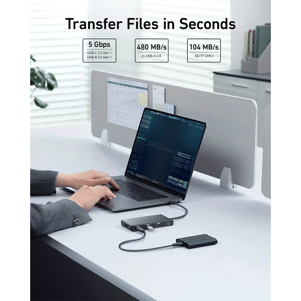 A Photo Of Anker 552 USB-C Hub (9-in-1) with 4K HDMI – High-Speed Data Transfer, Pass-Through Charging, Ethernet, SD/microSD Slots