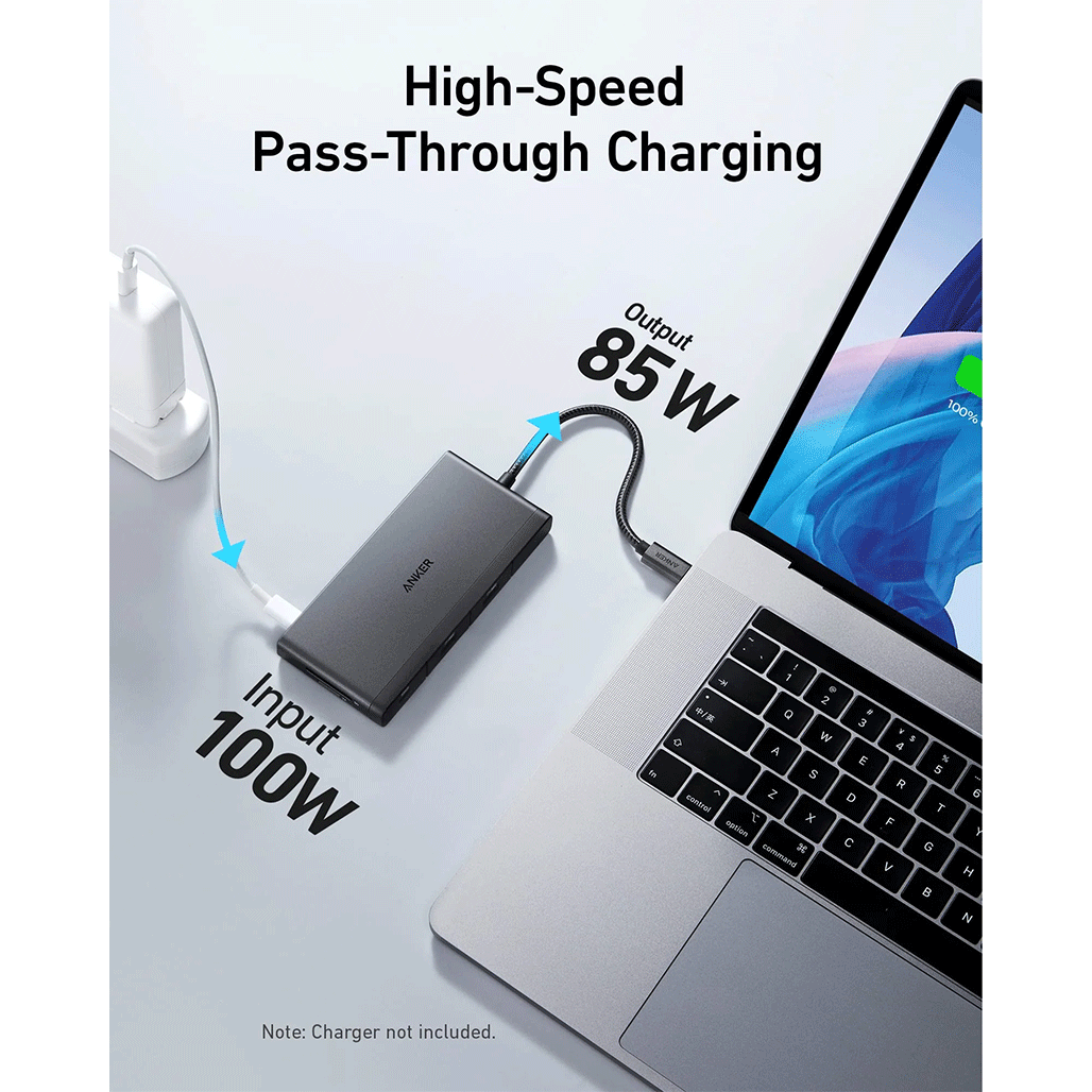 A Photo Of Anker 552 USB-C Hub (9-in-1) with 4K HDMI – High-Speed Data Transfer, Pass-Through Charging, Ethernet, SD/microSD Slots