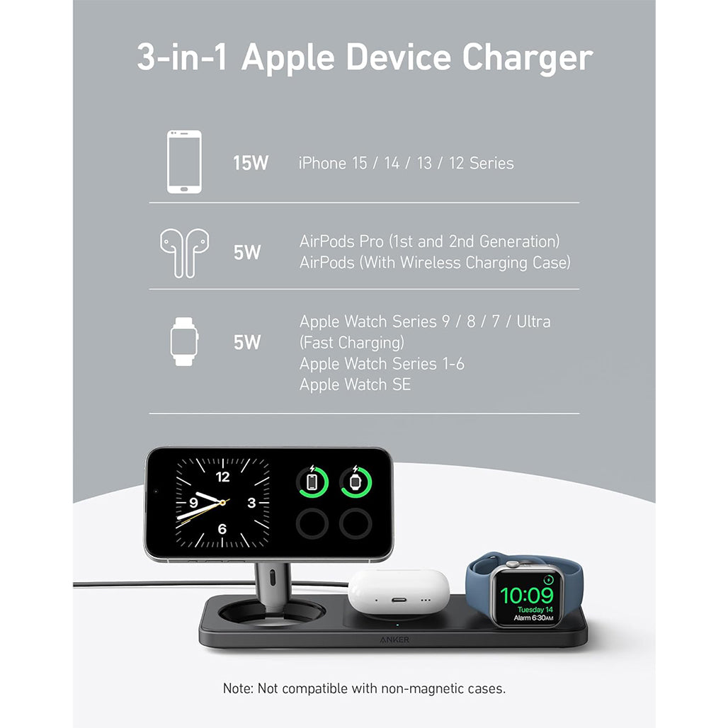 A Photo Of Anker 15W Ultra-Fast Foldable 3-in-1 Wireless Charging Station – Qi2 Certified for iPhone, Apple Watch, and AirPods