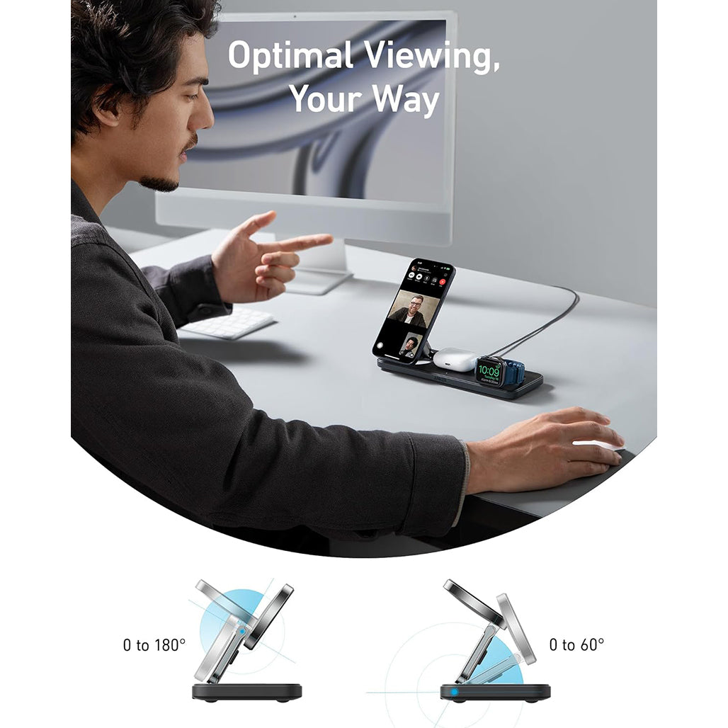 A Photo Of Anker 15W Ultra-Fast Foldable 3-in-1 Wireless Charging Station – Qi2 Certified for iPhone, Apple Watch, and AirPods