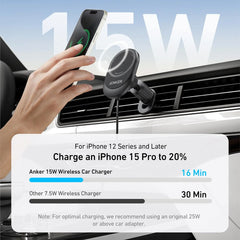 A Photo Of Anker MagGo 15W Wireless Car Charger - Magnetic Charging Pad with Built-In USB-C Cable, Adjustable 360° Base & 25W Adapter