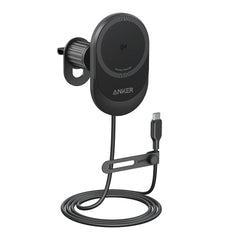 A Photo Of Anker MagGo 15W Wireless Car Charger - Magnetic Charging Pad with Built-In USB-C Cable, Adjustable 360° Base & 25W Adapter