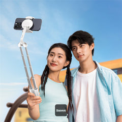 A Photo Of Baseus TechShot Dual-Support Magnetic & Clamping Selfie Stick Tripod with Bluetooth Remote, 360° Rotation, Foldable, Extendable - White