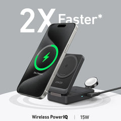 A Photo Of Anker MagGo 15W 3-in-1 Qi2 Certified Wireless Charging Station B2557 - Fast Wireless Charger for iPhone, AirPods, Apple Watch