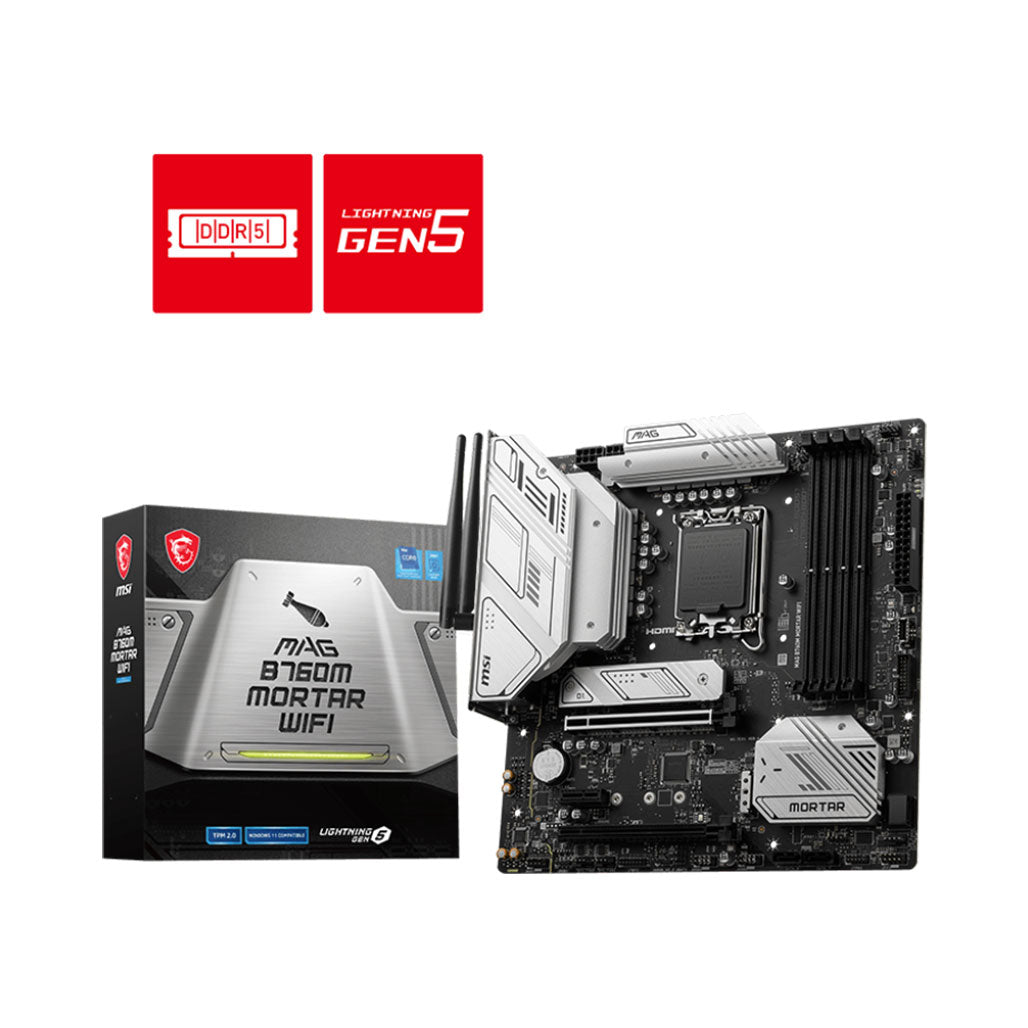 MSI Motherboard MAG B760M Mortar Wifi 911-7E01-039, 32597541093628, Available at 961Souq