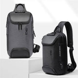 BANGE BG-7082 Anti-theft TSA Lock Crossbody Bag Waterproof Chest Pack with External USB Port - Black