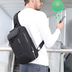 BANGE BG-7082 Anti-theft TSA Lock Crossbody Bag Waterproof Chest Pack with External USB Port - Black