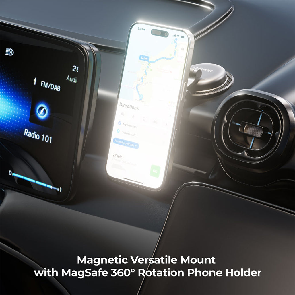 A Photo Of Blupebble Road Mag Magnetic Car Phone Holder with MagSafe | 360° Adjustable Mount for Secure and Versatile Use