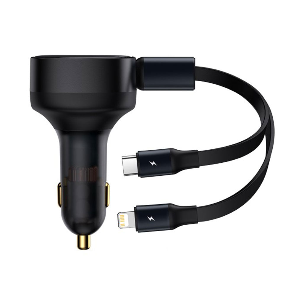 A Photo Of Baseus Enjoyment Retractable 2-in-1 Car Charger C+L 30W - Black