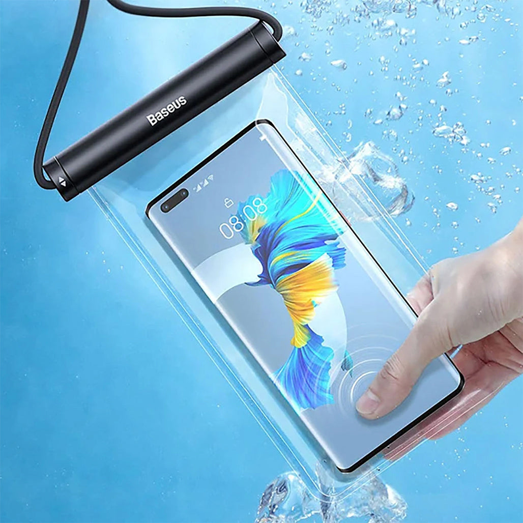 A Photo Of Baseus AquaGlide BS-PC030 Waterproof Case - IPX8 Protection, Cylindrical Clasp, Universal Fit for Phones up to 7.2 Inches - Black