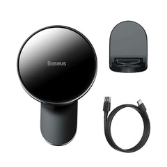 A Photo Of Baseus Big Energy 15W Car Mount Wireless Charger - Magnetic, Metal & Glass, Dual Use for Dashboard and Air Outlet - Black