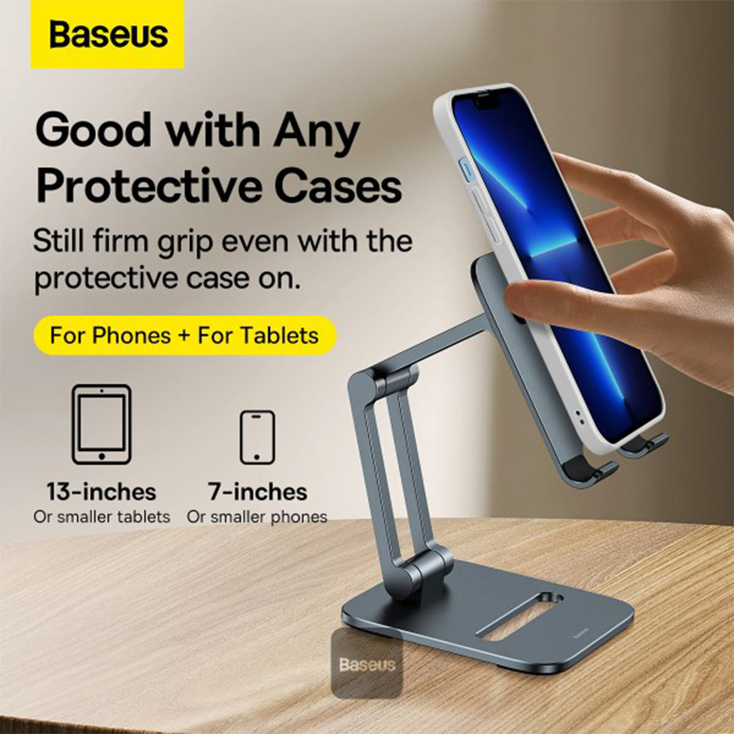 A Photo Of Baseus Desktop Biaxial Foldable Metal Stand for Phones - Grey